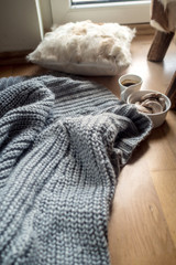 cozy home concept, danish hygge style and their art of happy life, mood of coziness with feelings of wellness and contentment