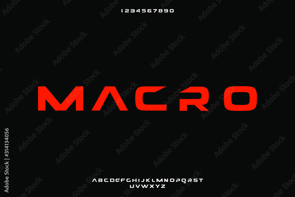 Poster macro, an abstract technology bold alphabet font. digital space typography vector illustration desig
