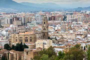 Fototapeta na wymiar Aerial view of the old town of Malaga, Spain and its cathedral known as 