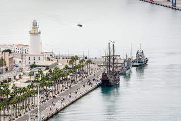 Pier one in the port of Malaga, Spain where is the lighthouse known as 