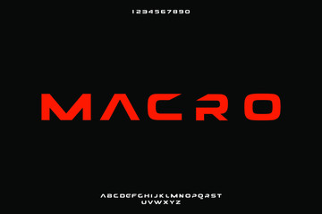 Macro, an abstract technology bold alphabet font. digital space typography vector illustration design