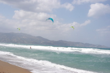 Kitesurfing on the Mediterranean sea