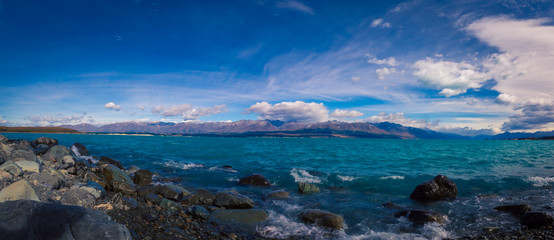 Fototapeta na wymiar panoramic Lake Tekapo in new zealand