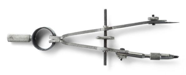 Instrument for drawing. Compass, divider on white background
