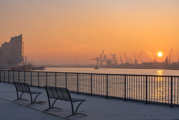 Waterfront of hamburg in the early morning