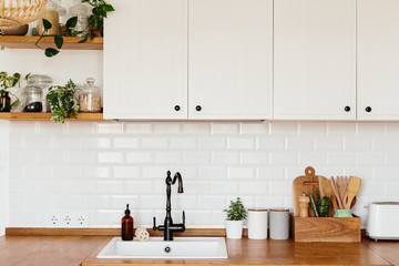 View on white kitchen in scandinavian style