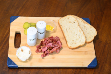 Making of a Pastrami of Rye and all the ingredients 