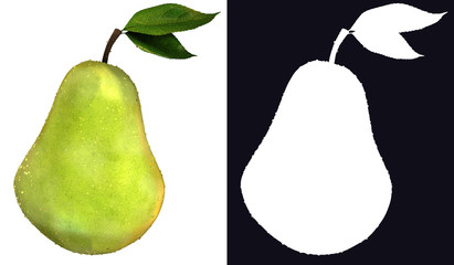 Pear with water drops and matching alpha channel - 3d illustration