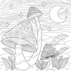 Black and White Mushrooms for coloring