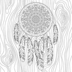 Black and White Dream catcher for coloring
