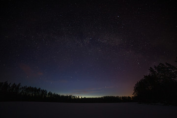 Fototapeta na wymiar one million stars during the sunrise, Sweden. long exposure. Milky way