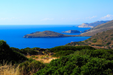 view of the Aegean Sea from the island of Syros located in the Greek Cyclades archipelago