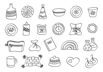 Set of 22 hand drawn arts and crafts icons for logos and hand made design