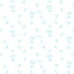 Simple, fine, airy, seamless vector pattern: blue branches with leaves isolated on white background