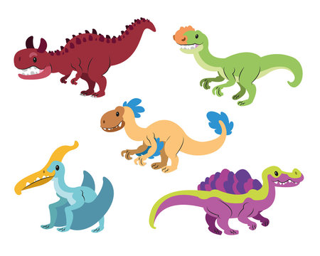 vector set of dinosaurs or prehistoric animals