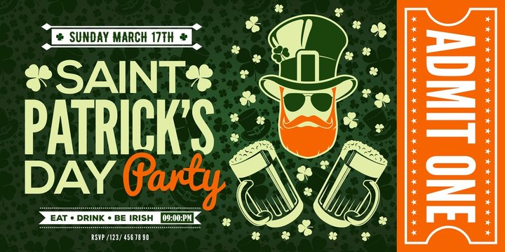 Saint Patrick's Day party invitation design template in vintage style. 