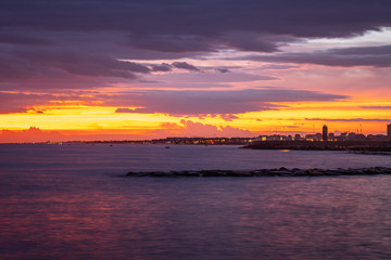 Fototapeta na wymiar Beautiful sunset on the coast of Bari, Adriatic Sea.