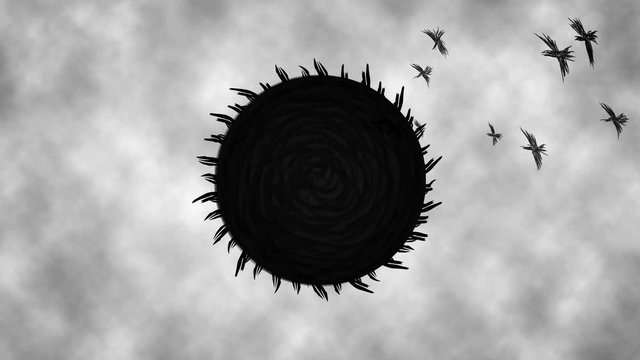 Black sun rotates attracts crows animation