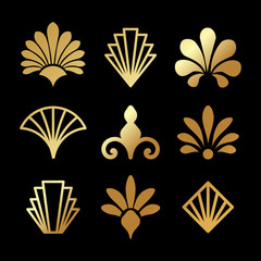 Beautiful set of Art Deco, Gatsby palmette ornates from 1920s fashion and design trends vector