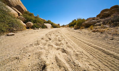 Dirt road in a desert landscape near Las Vegas