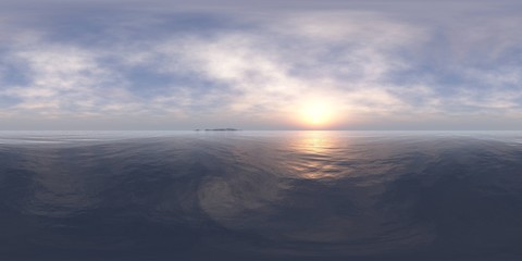 Fototapeta premium Panorama of sea sunset, HDRI, environment map , Round panorama, spherical panorama, equidistant projection, panorama 360,