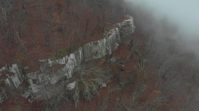 Aerial of Cold Mountain Ridge with Heavy Fog