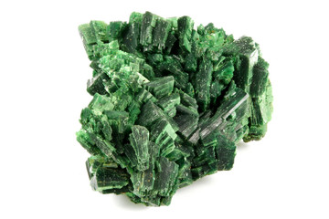 torbernite (uranium ore) from Margabal Mine, France isolated on white background