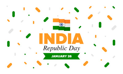 Republic Day in India. National happy holiday, celebrated annual in January 26. Indian flag. Patriotic indian elements. Festive deign. Poster, card, banner and background. Vector illustration