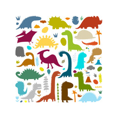 Fototapeta premium Funny dinosaurs, colorful silhouette for your design