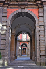 Fototapeta na wymiar Image of the inner courtyard of the royal palace of Naples, Italy