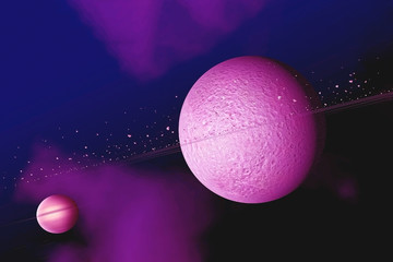  A pink exoplanet with light on the side. Elements of this image were furnished by NASA