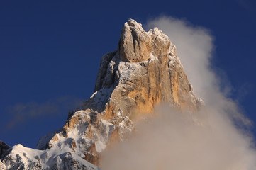 Cimon della Pala in the Dolomitic group of Pale di San Martino as seen from Passo Rolle on the...