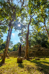 A young woman in the temples of Copan Ruinas. Honduras