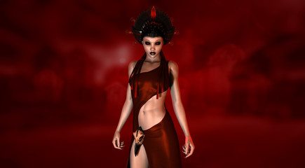 Vampire woman in red dress