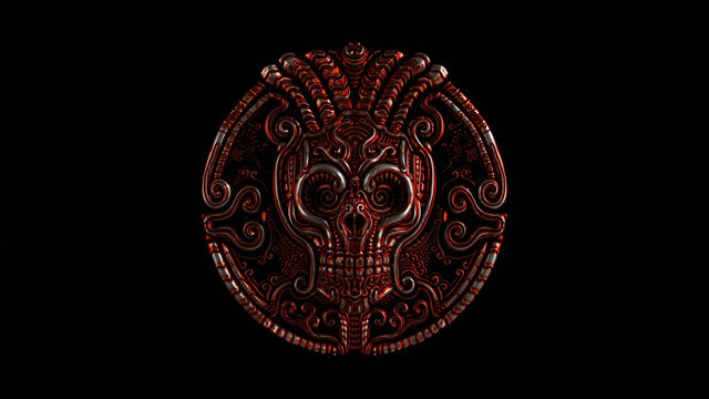 Silver Blood Skull Coin Day of the Dead Antique Dia de los Muertos Front 3d illustration 3d render