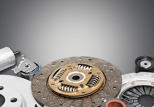 Set of different car parts on background