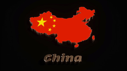 3D Flag Map Of China Isolated On The Black Background- 3D Illustration