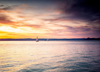 Sailboat on lake Balaton in summer