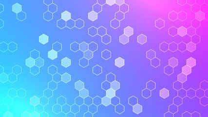 Hexagon abstract gradient backround. Random Hexagon shapes. Futuristic sci-fi look. Modern style backdrop. Organic formula or chemistry backdrop. Cover, banner template. Stock vector illustration