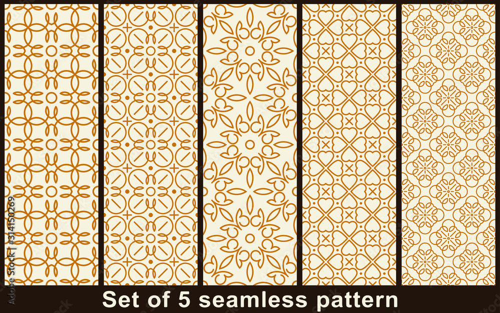 Aufkleber set of five vector seamless rounded lines patterns.