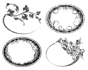 Set of four grunge style floral oval frames