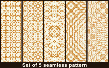 Set of five vector seamless rounded lines patterns.