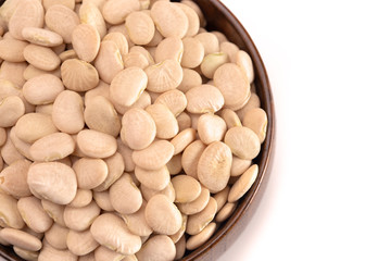 Bowl of Baby Lima Beans or Butter Beans Isolated on a White Background