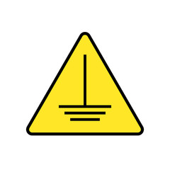 Triangular yellow warning protective earth ground symbol sign. Vector Illustration isolate on white background 