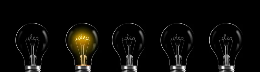 Fotobehang Creativity and innovation concept. idea word shining in the bulb © Memed ÖZASLAN