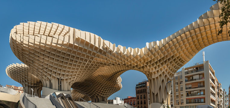 Seville, Spain - Sept 15, 2019: Metropol Parasol (by architect Jurgen Mayer H). Situated at Plaza de la Encarnacion in Seville