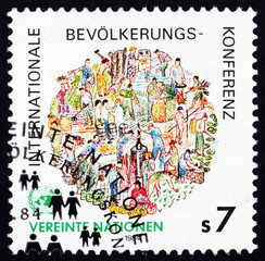 Postage stamp United Nations 1984 International Population Conference, people