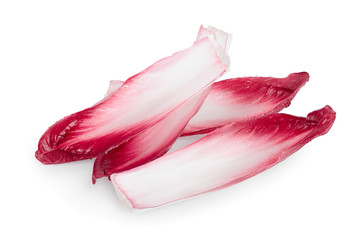 red chicory or radicchio leaves isolated on white background
