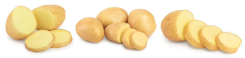 Young potato isolated on white background. Harvest new. Set or collection