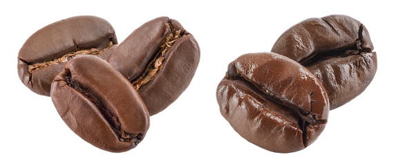 roasted coffee beans isolated on white background. Set or collection